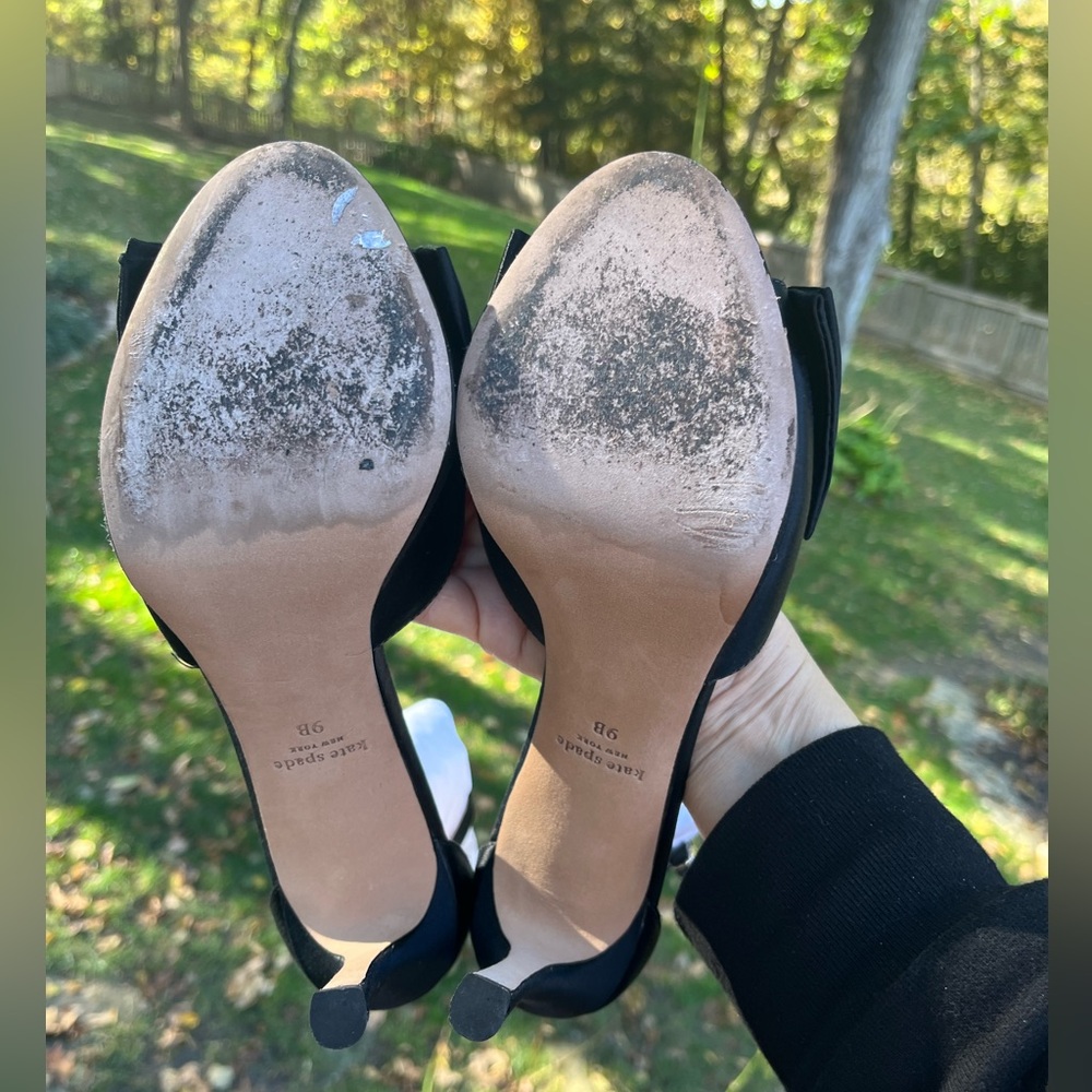 ♠️KATE SPADE BRIDAL BOW BLACK SATIN HEELS SANDALS 9 - Picture 12 of 13